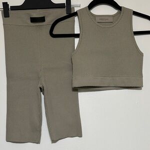 Essentials Olive Ribbed Crop Top and Pants Set